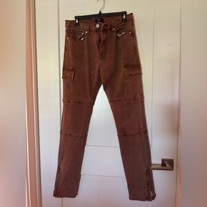 Forever21 Men's Slim Brown Cargo Pocket Jeans